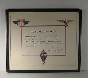 Certificat. France Libre, FAFL (Forces Aériennes Françaises Libres). À Maître Jacques Chaloult. 1...