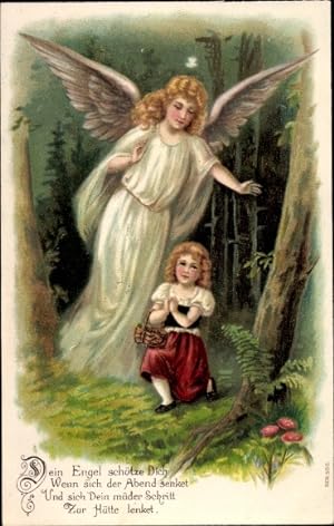 Ansichtskarte / Postkarte Schutzengel wacht über Mädchen im Wald, Dein Engel schütze Dich
