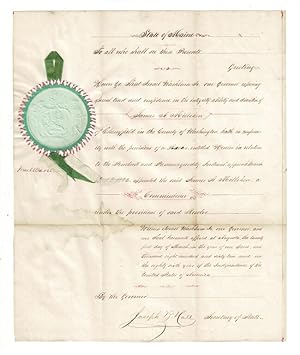 Attractive one-page autograph document appointing James A. Milliken commissioner of the affairs o...
