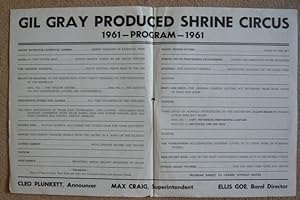 Programme de cirque de Shrine Circus produit par Gil Gray 1961