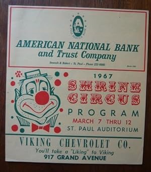 Programme de cirque de Shrine Circus au St. Paul Auditorium March 7 Thru 12 1967