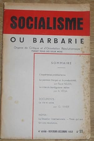 Socialisme ou Barbarie n°11 – Organe de Critique et d’Orientation Révolutionnaire