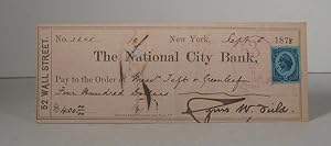 Cyrus W. Field. Autographed Signed Check Sept. 5, 1878