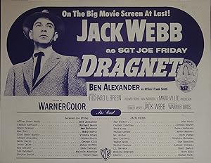 Dragnet Synopsis Sheet 1954 Jack Webb, Ben Alexander