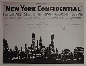 New York Confidential Synopsis Sheet 1955 Broderick Crawford, Richard Conte