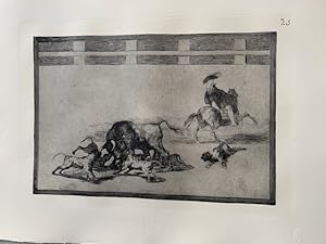 Grabado nº 25 de la tauromaquia de Goya. Echan perros al toro