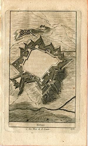 Portugal. Elvas y el fuerte de S. Lucia. Grabado por Pieter Vander Aa, 1707 Alvarez de Colmenar