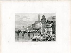 Suiza. Basle on the Rhine grabado por J. Sands de un dibujo de Samuel Prout