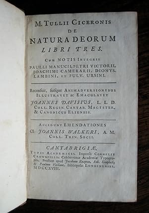 M. Tullii Ciceronis de natura deorum libri tres. Cum notis integris Paulli Manucii, Petri Victori...