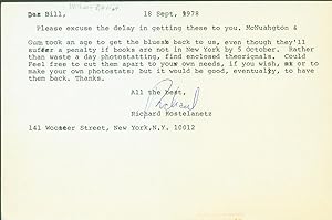 typed letter signed; typed postcard signed (2 items)