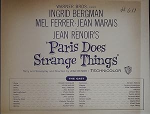 Paris Does Strange Things Synopsis Sheet 1957 Ingrid Bergman, Jean Marais