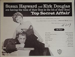 Top Secret Affair Synopsis Sheet 1957 Susan Hayward, Kirk Douglas
