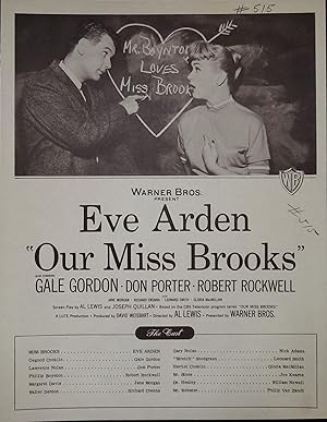 Our Miss Brooks Synopsis Sheet 1956 Eve Arden, Gale Gordon