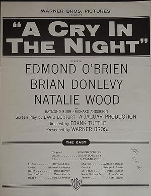 A Cry in the Night Synopsis Sheet 1956 Edmond O'Brien, Brian Donlevy