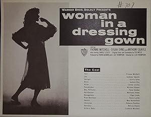 Woman in a Dressing Gown Synopsis Sheet 1957 Yvonne Mitchell, Anthony Quayle