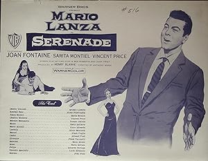 Serenade Synopsis Sheet 1956 Mario Lanza, Joan Fontaine