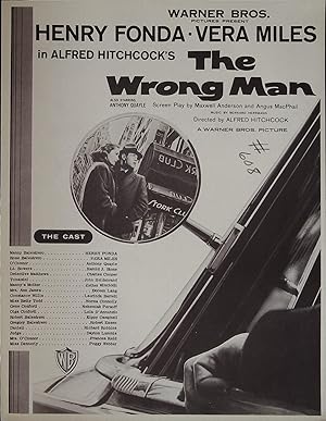 The Wrong Man Synopsis Sheet 1957 Henry Fonda, Vera Miles