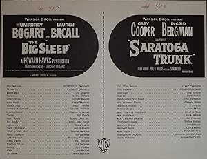 The Big Sleep / Saratoga Trunk Synopsis Sheet 1954 Humphey Bogart