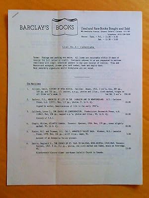 Barclay's Books, used and rare books bought and sold, list no 6