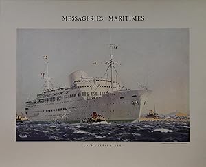 "MESSAGERIES MARITIMES / LA MARSEILLAISE" Affiche originale entoilée / Offset par A. BRENET (anné...