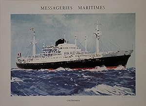 "MESSAGERIES MARITIMES / CALÉDONIEN" Affiche originale entoilée / Offset par A. BRENET (années 60)