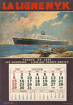 "Paquebot NITTA MARU" Carton-calendrier original 1939 LA LIGNE NEW YORK - JAPON (N.Y.K.) / Litho ...