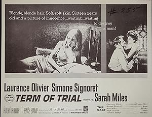 Term of Trial Synopsis Sheet 1963 Laurence Olivier, Simone Signoret