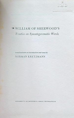William of Sherwood's treatise on syncategorematic words