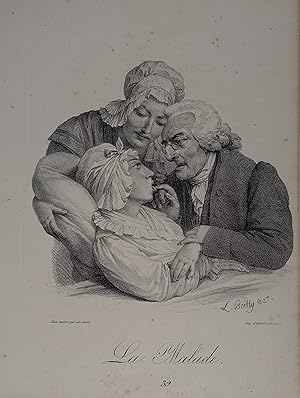 La Malade. Lithographie v. Louis Boilly (rechts unten im Stein signiert) aus "Recueil de Grimaces...