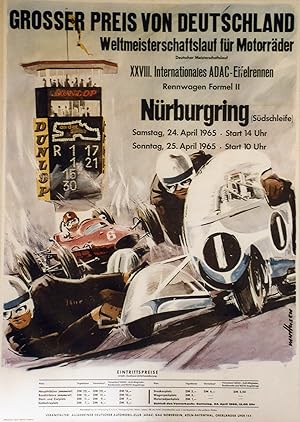 "GROSSER PREIS NÜRBURGRING 1965" Affiche originale entoilée / Offset de VAN HUSEN / Offsetdruck H...