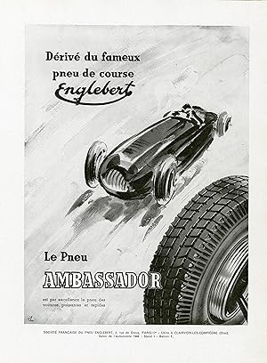 "PNEU AMBASSADOR ENGLEBERT" Annonce originale entoilée L'ILLUSTRATION 1935