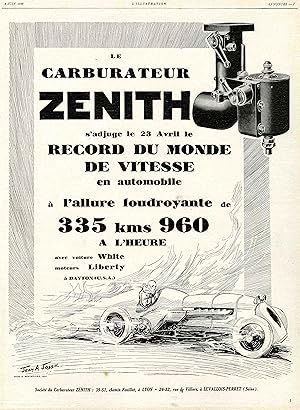 "CARBURATEUR ZENITH" Annonce originale entoilée L'ILLUSTRATION 2/6/1928 illustrée par Jean A JOSSEP