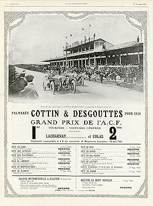 "PALMARES COTTIN & DESGOUTTES pour 1924" Annonce originale entoilée parue dans L'ILLUSTRATION du ...