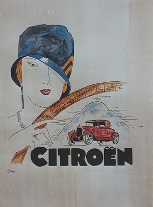 "CABRIOLET CITROËN" Maquette gouache sur papier 1928
