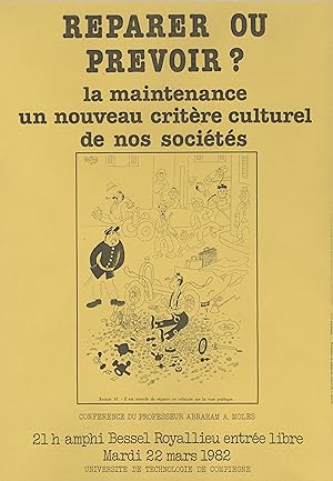 "RÉPARER OU PRÉVOIR ?" Affiche originale entoilée / Offset DUBOUT 1982 / Design Y DELACROIX UNIVE...