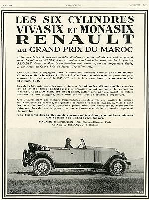 "RENAULT MONASIX et VIVASIX au GRAND PRIX DU MAROC" Annonce originale entoilée (L'ILLUSTRATION 5/...