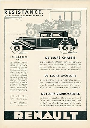 "RENAULT MODÈLES 1931" Annonce originale entoilée MIROIR DU MONDE par Ad. BONNARD (1931)