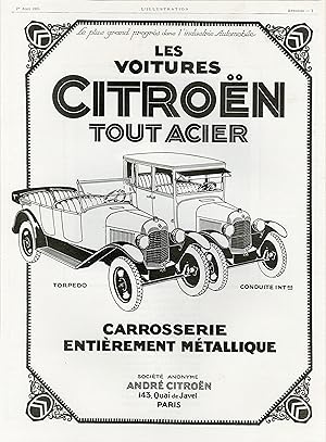 "VOITURES CITROËN TOUT ACIER" Annonce originale entoilée parue dans L'ILLUSTRATION (01/08/1925)