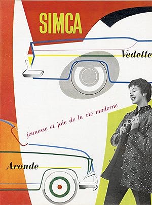 "SIMCA (ARONDE et VEDETTE)" Annonce originale entoilée parue dans RÉALITÉS (1956)