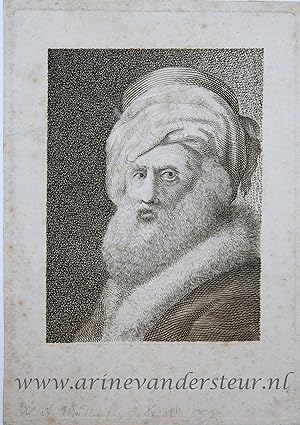 [Antique portrait print, engraving] Portrait of a bearded man with turban (bebaarde man met tulba...