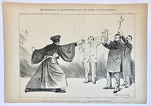 [Original lithograph/lithografie by Johan Braakensiek] Het Socialisme en het Christendom over den...