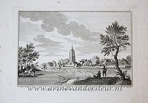 [Antique print, etching and engraving] Het Steedje Heukelum aan de Linge, published ca. 1750.