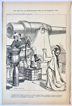 [Original lithograph/lithografie by Johan Braakensiek] Het adres van het Nederlandsche Volk aan h...