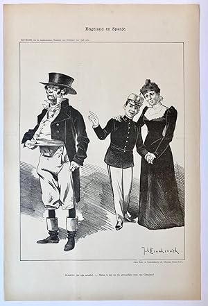 [Original lithograph/lithografie by Johan Braakensiek] Engeland en Spanje, 7 Juli 1901, 1 pp.