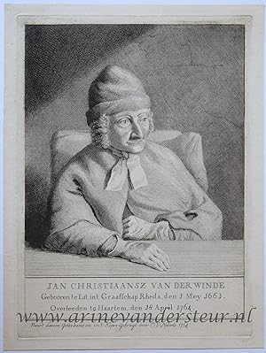 [Antique print, etching and engraving] Portrait of Jan Christiaansz. van der Winde (100 jaar oud)...