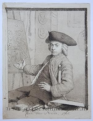 [Antique print, etching in crayonmanier] Self portrait of Cornelis van Noorde, published 1765.