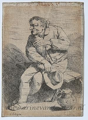[Antique print, etching] Sitting man with his hat in his right hand (zittende man met mok in de h...