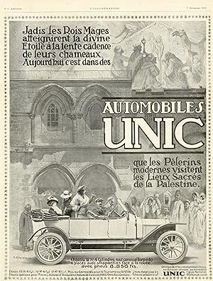 "AUTOMOBILES UNIC" Annonce originale entoilée L'ILLUSTRATION 7/12/1912 par A. EHRMANN