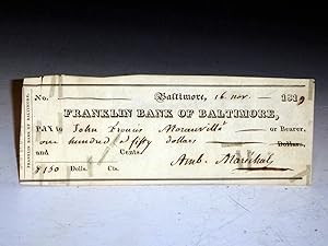 Check, November 16, 1819, Signed By Ambrose Marechal to John Francis Moranville