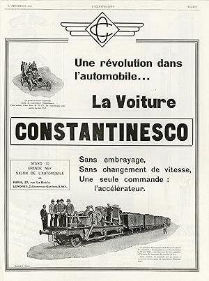 "LA VOITURE CONSTANTINESCO" Annonce originale entoilée parue dans L'ILLUSTRATION du 11/09/1926